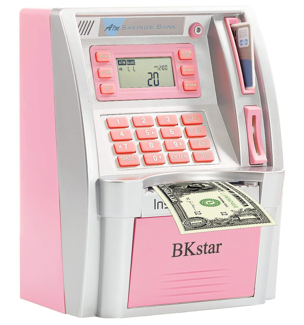 2022 Upgraded ATM Savings Piggy Bank Machine for Real Money for Kids Adults with Debit Card, Bill Feeder, Coin Recognition, Balance Calculator, Digital Electronic Safe Box